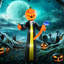 Tête de citrouille gonflable terrifiante 10 pi fantôme avec marteau, décoration d'Halloween pour cour extérieure à DEL, imperméable
