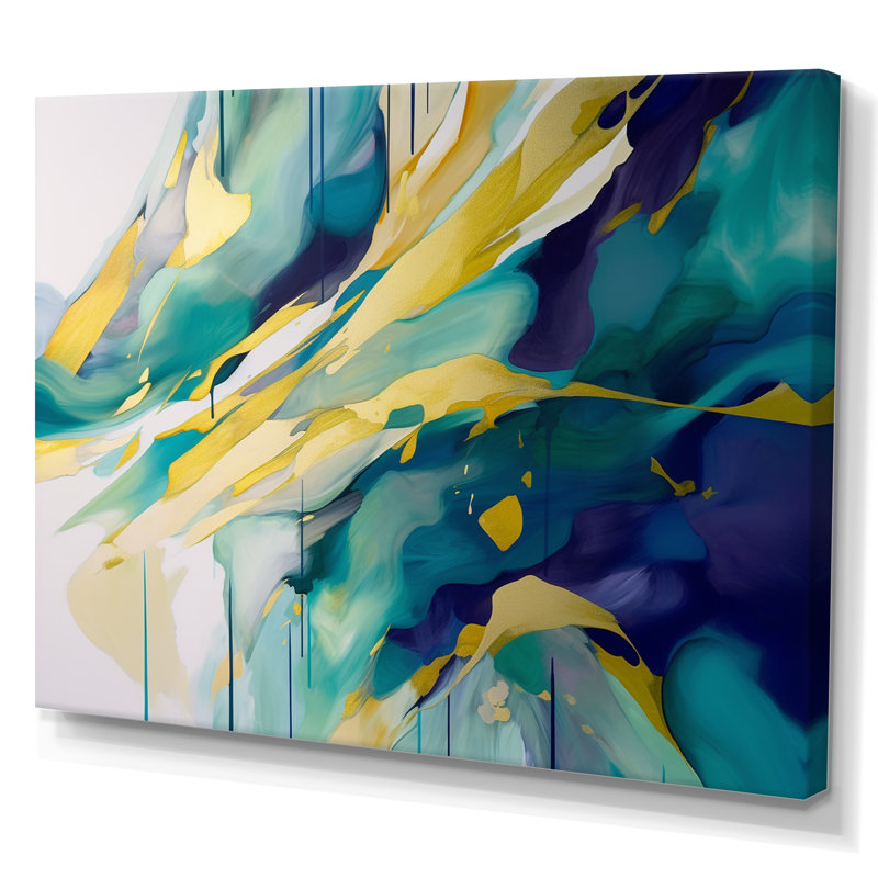 Impression sur toile, or et turquoise, ordre complexe I, H 16 po x l 32 po x P 1 po, Toile tendue