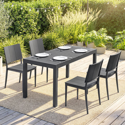 Ensemble repas d'extérieur pour 4 personnes avec chaises empilables, gris foncé