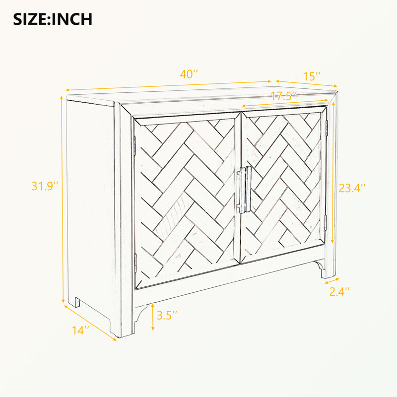 Ladzi 40'' Modern Cabinets Console Table with Unique Design Doors with 1 Adjustable Shelves, Antique Blue