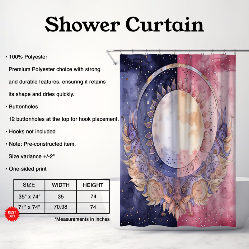 Rideau de douche standard 1 pièce Lunar Glow, H 74 po x l 71 po