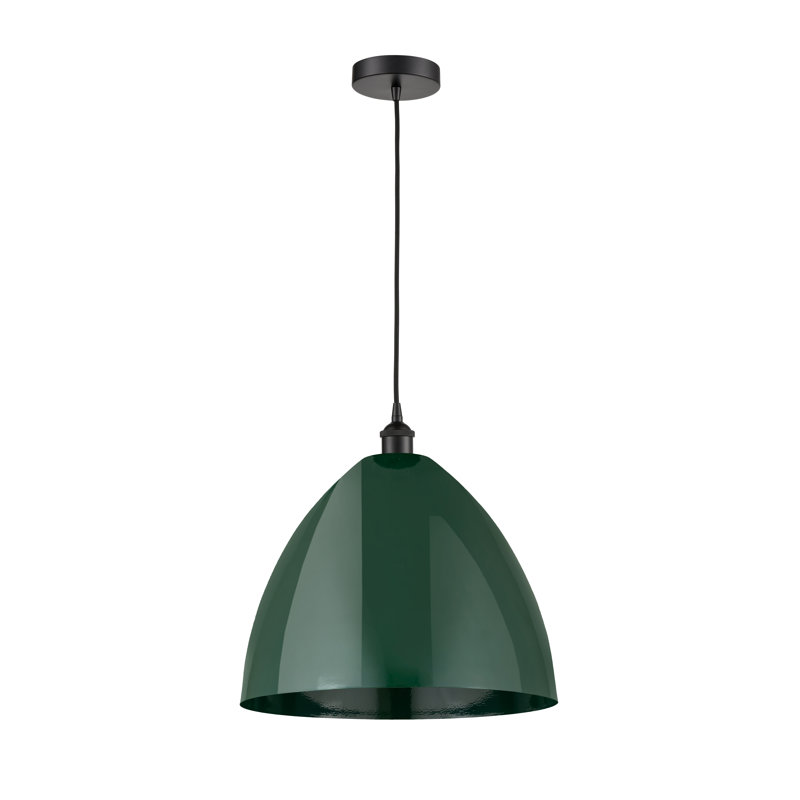 Luminaire suspendu conique 1 lumière, Noir mat, Vert, 11.25" H x 7.5" W x 7.5" D