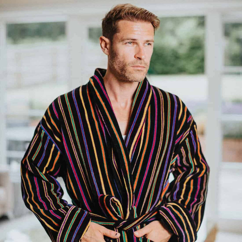 100% Cotton Mid-Calf Bathrobe with Pockets, M