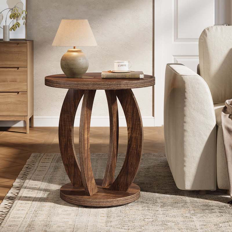 24-Inch Tall Round End Table, Set Of 2, Coffee Brown