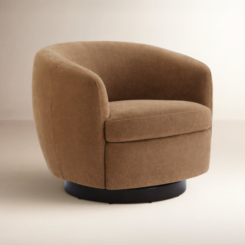 Fauteuil demi-tonneau pivotant rembourré Marcy, Chenille élite texturé chameau / noir