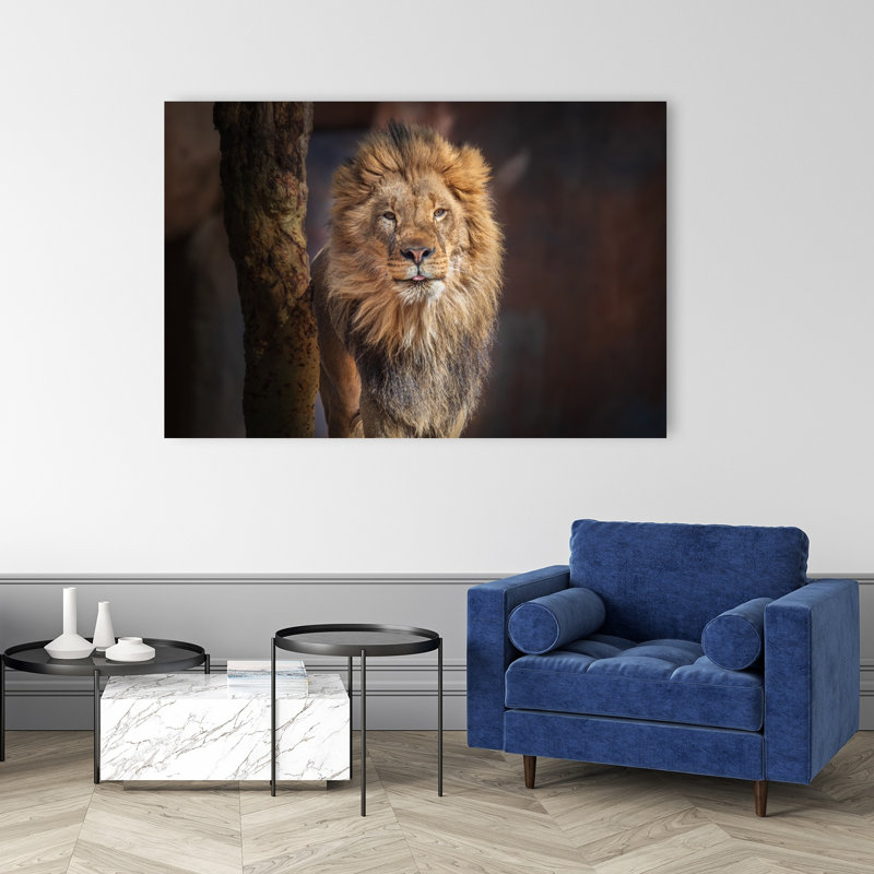 Majestic Lion Portrait Contemporary Cat Lion Nature Portrait Wall Art Print by Jeffrey C. Sink - 1 Piece Wrapped Canvas Wall Art