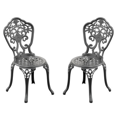 2 pièces de sièges de patio en fonte d'aluminium, noir, sculptures fines, par mauvais temps, coussin antidérapant, fauteuils ergonomiques, cadre noir, motifs artistiques, revêtement protégé, conception de la structure