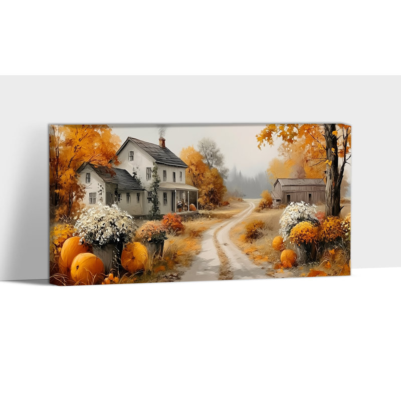 Grandes photos d'automne - art mural sur toile d'automne, peintures de l'Action de grâce pour le mur, citrouille, images d'automne pour la décoration murale du salon, impressions sur toile tendue avec cadre en pin, 30 po x 60 po