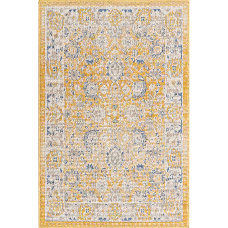Tapis traditionnel Denena couleur moutarde, Rectangle 2 pi 2 po x 3 pi