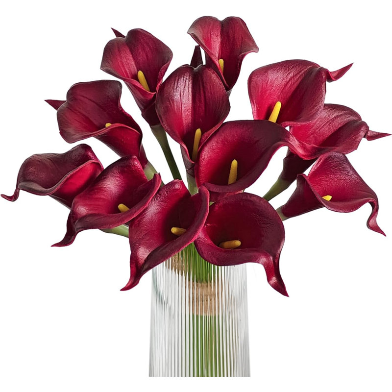 12 pièces de fleurs de lis de Calla artificielles rouge foncé