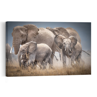 Wild Elephant Family Contemporary Elephant Nature Wildlife Wall Art Print by Jeffrey C. Sink - 1 Piece Wrapped Canvas Wall Art