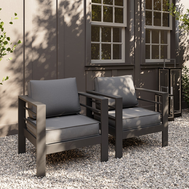 Bellewood 29.5" W Aluminum Patio Club Chairs, Gray Frame/Dark Gray Cushion