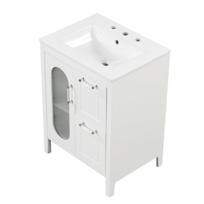 24" Bathroom Vanity With Sink, Bathroom Vanity Cabinet With Two Drawers And Door, Adjustable Shelf, Solid Wood And MDF