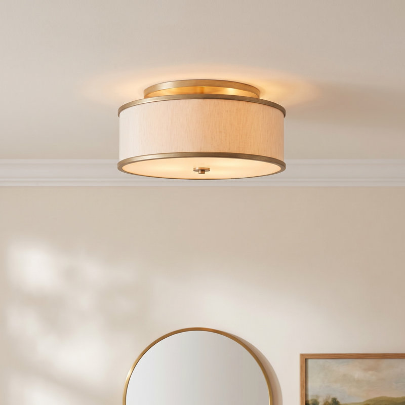 Elzira Linen Semi Flush Mount, Gold