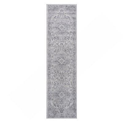 Tapis 2 x 8 argent / oriental non délesté pour le salon, la salle à manger et le bureau