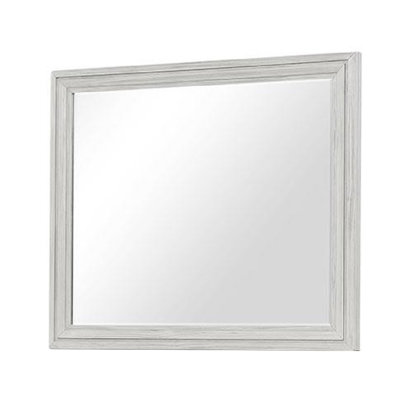 Basil Dresser Mirror, Beveled Glass, 38X44 Rustic White Solid Wood Frame