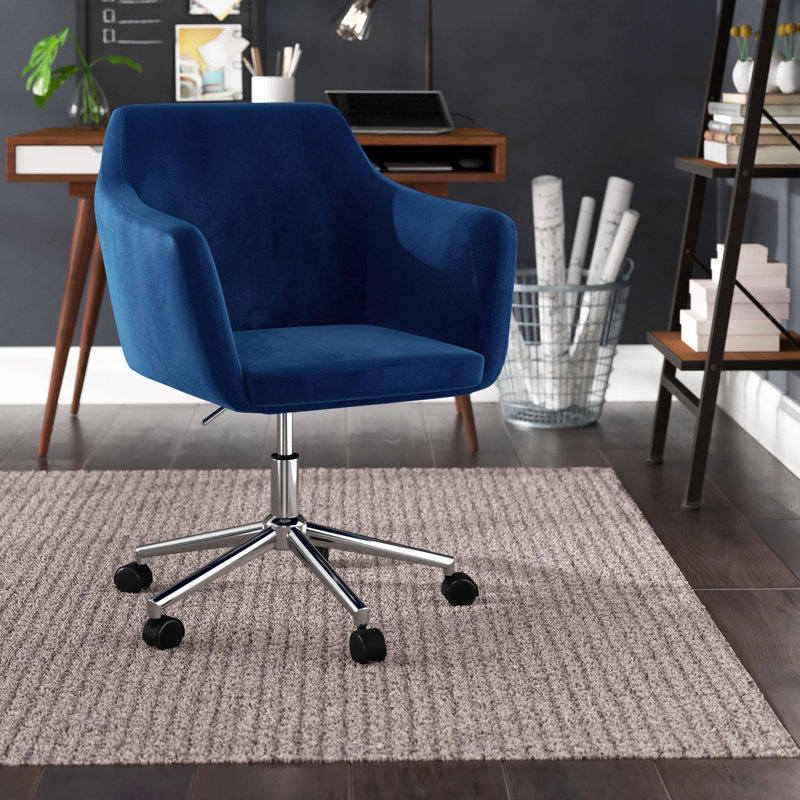 Chaise de bureau Noell, Velours bleu saphir