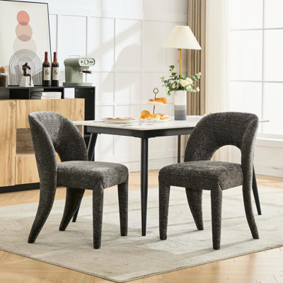 Chaises de salle à manger contemporaines en chenille grise contemporaine de 2 personnes, évidées, convenant à la chambre à coucher intérieure et à la salle à manger, structure de cadre en fer, sièges confortables, performance à coût élevé, charge de 300 livres,