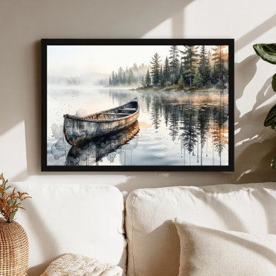 Art mural sur toile noir encadré pour le salon, la chambre à coucher, le bureau ou le vestibule - décoration murale décorative avec lac Canoe