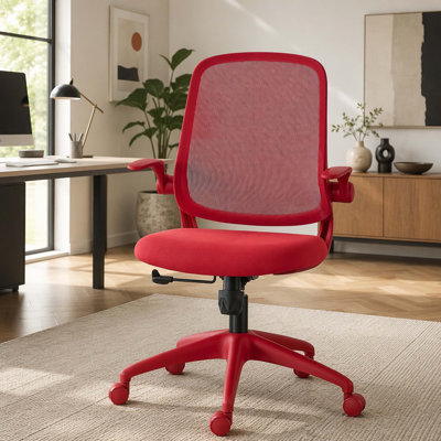Fauteuil ergonomique rouge 350LBS, bureau à domicile, dossier en filet, assise confortable moulée intégrée, accoudoir rabattable, fauteuil multifonctionnel rotatif, ignifuge et rotatif