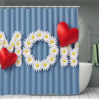 Love-Themed Daisies Shower Curtains, 71 X 71