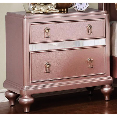 Magnifique table de chevet en bois massif à 2 tiroirs avec or rose et miroir