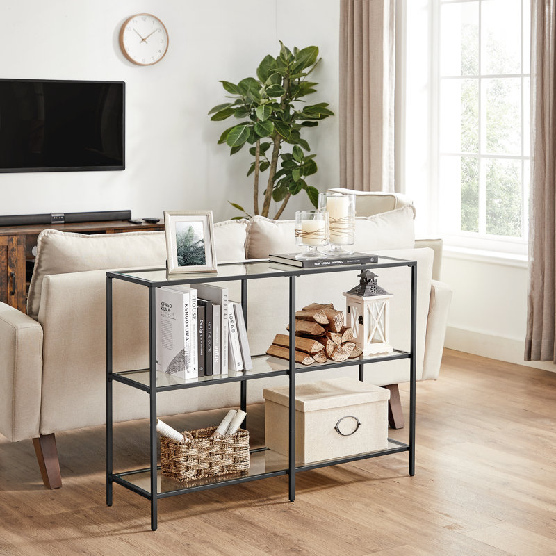 Odine Glass Top Console Table, 28.7" H x 39.4" W x 11.8" D, Black/Transparent