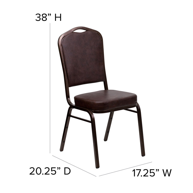Chaise de banquet empilable Oliverson, Structure veinée cuivre, Vinyle brun, 4