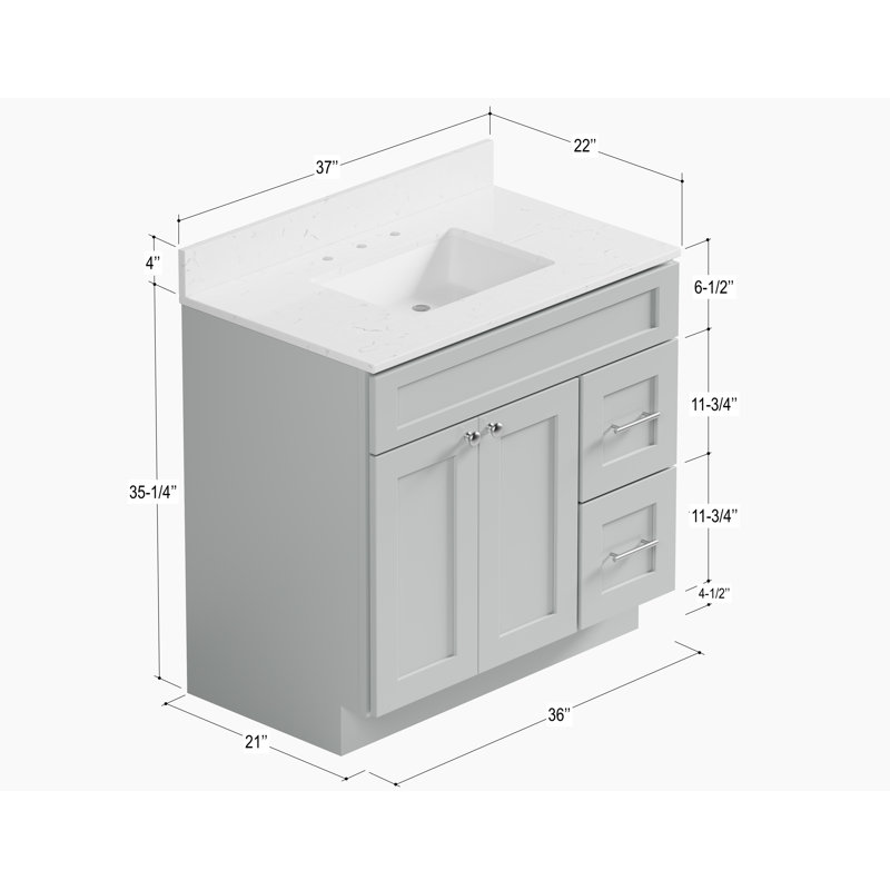 Chrisna 37'' Single Bathroom Vanity with Quartz Top, Gray