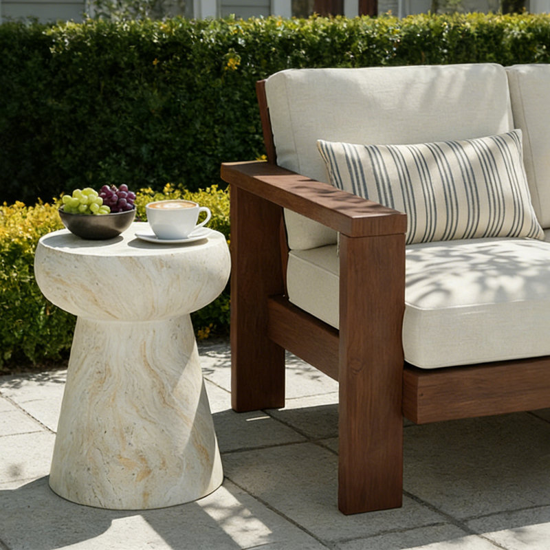 Table d'appoint mouchetée en béton aspect champignon, table de bout de patio MGO pour le salon et le jardin, Jaune