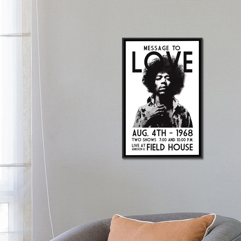 «Message To Love» par Radio Days - publicité imprimée, H 26 po x l 18 po x P 1,5 po, Toile avec cadre noir, Pas de tapis