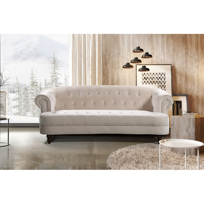 Lambdin Velvet Sofa, Ivory, 31.89" H x 81.89" W x 35.04" D
