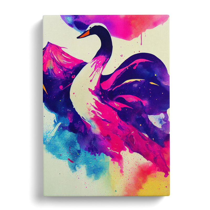 Swan in Watercolour Abstract - Wrapped Canvas, 50cm H x 35cm W x 3cm D