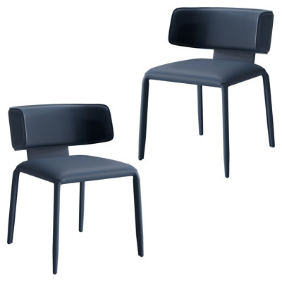 Saddle Leather Dining Chair Upholstered Side Chair With Padded Seat, Wingback Vanity Chair With Metal Frame For Dining Living Room Vanity Office, Blue