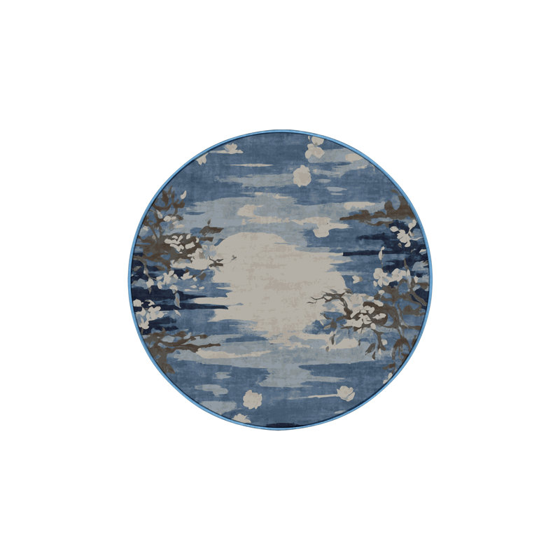 Tapis bleu soyeux et moelleux, Rond 3 pi