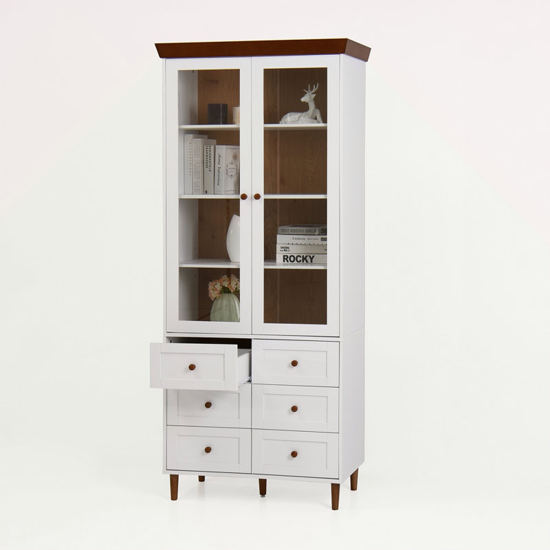 Armoire de rangement blanche en panneau de fibres à densité moyenne blanche, grands armoires de cuisine avec portes en verre et tablettes réglables, armoire de rangement autoportante pour la cuisine, le salon