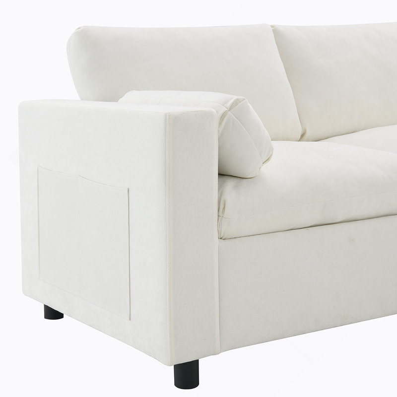Canapé modulaire confortable en forme de U avec rangement et fonctionnalité de canapé-lit, Blanc