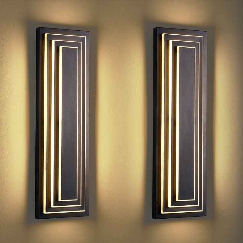 Applique murale d'extérieur à DEL géométrique moderne, éclairage mural imperméable noir IP65 pour porte d'entrée, garage, patio, maison (ensemble de 2)