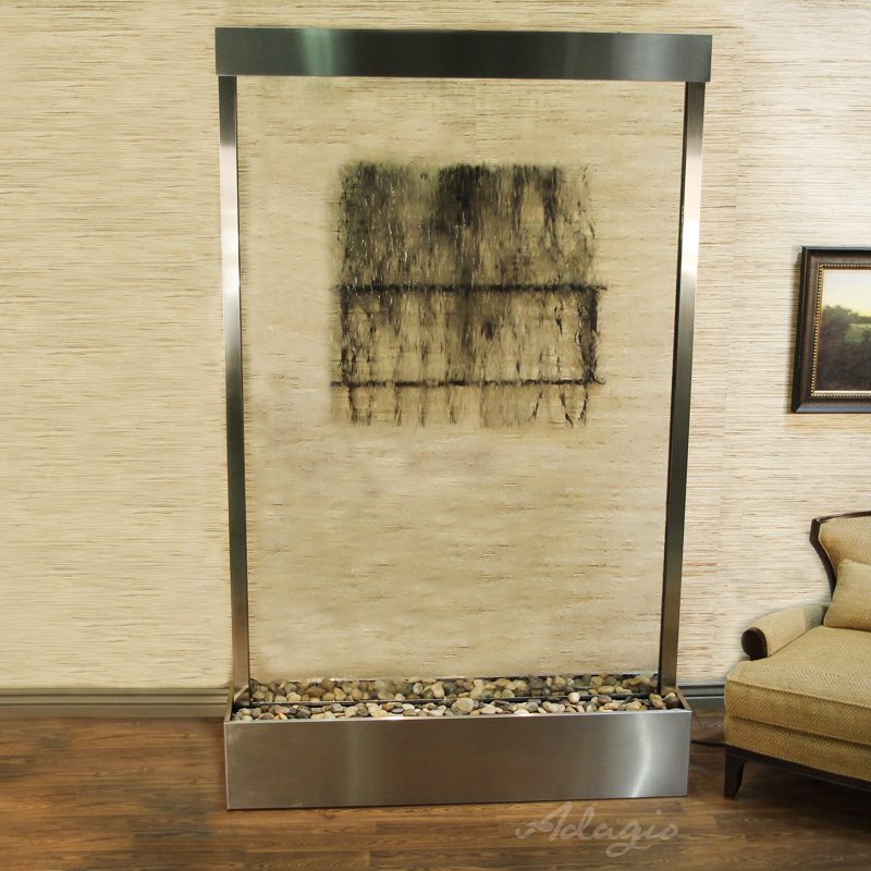 Grandeur River Fountain with Light, Stainless Steel, Clear Glass