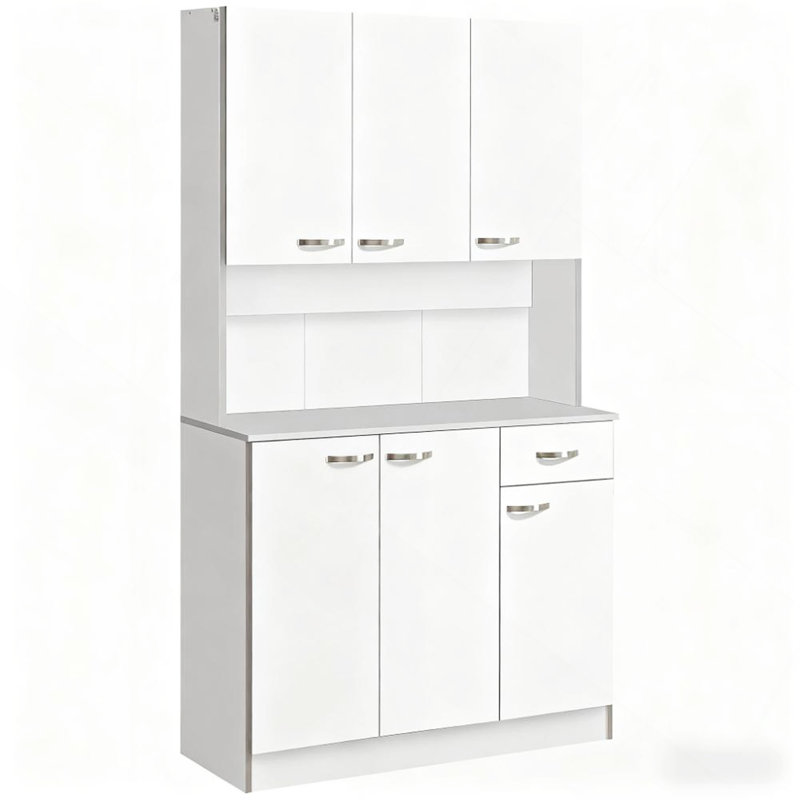 Buffet de cuisine autoportant moderne avec desserte et rangement, Blanc