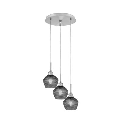 Luminaire suspendu en grappe à 3 lumières avec verre texturé fumée 6 "Array