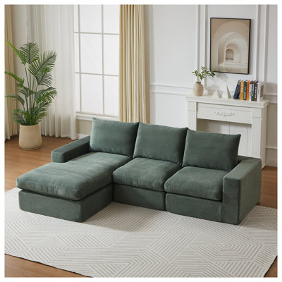 Canapé modulaire en velours côtelé de 99 pouces avec méridienne, canapé modulaire en L avec repose-pieds réversible et coussins de salon