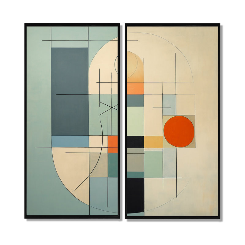 «Serendipity Abstract Mid-Century Geometrics II», art mural moderne bleu, H 32 po x l 32 po, Impression encadrée flottante