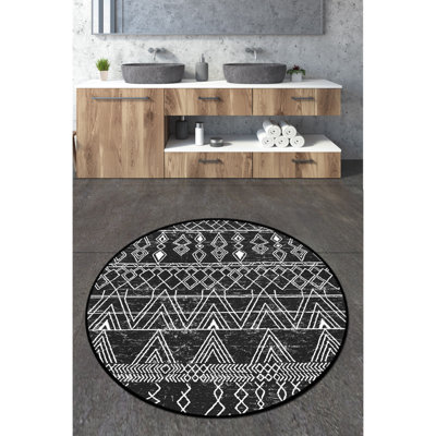 Antibacterial Bathmat, 100% Polyester, 47.2 inches Diameter | Non-Slip Underside, 0.4 inches Pile Height, 700 g/m² | Machine Washable, Black, Anthracite & White | Perfect for Stylish & Safe Bathrooms