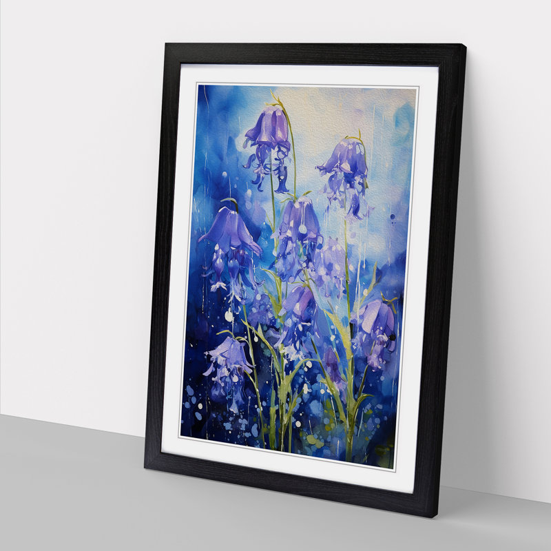 Bluebell Flower Action Painting - Framed Print, 64cm H x 46cm W x 2cm D, Black Framed