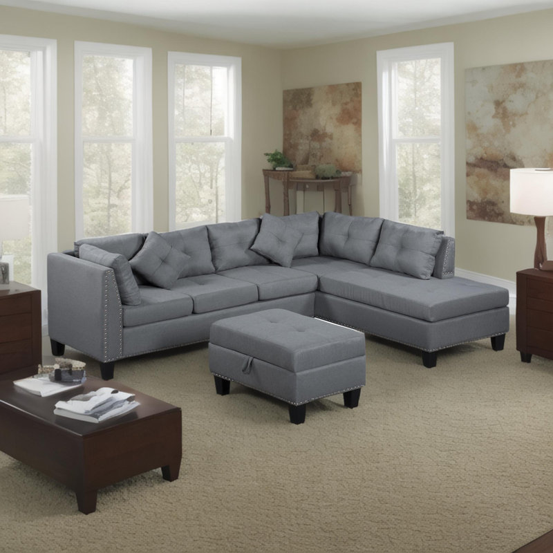 104.5" Upholstered Sofa,Chaise & Ottoman