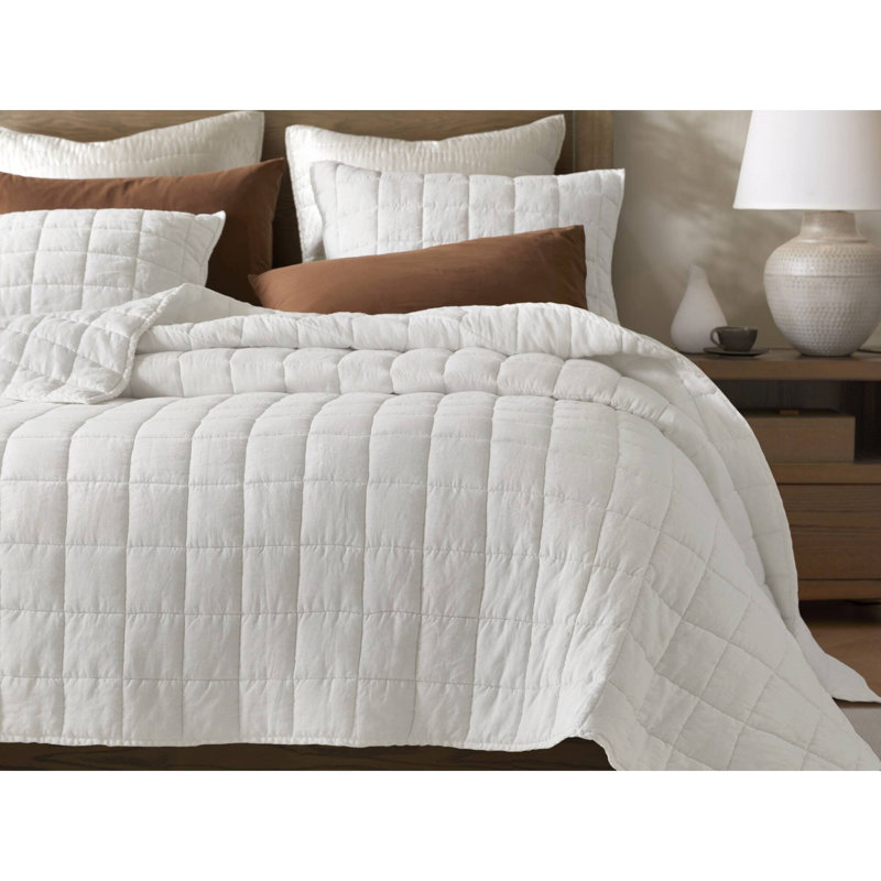 Ensemble de courtepointe 100% lin French Flax, Courtepointe double et 2 taies décoratives standa, Blanc