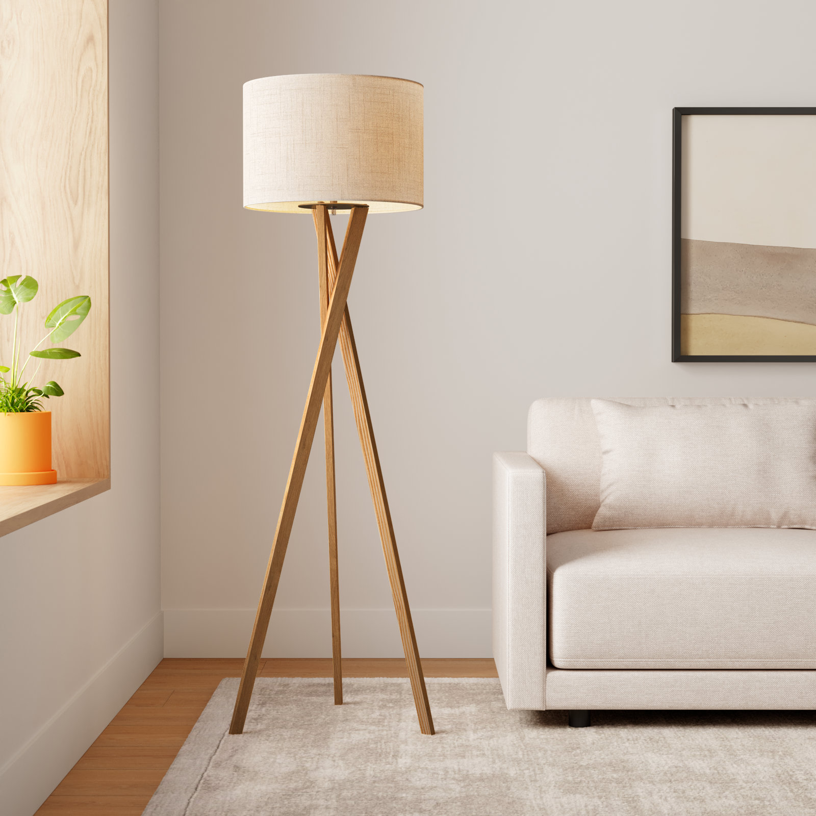 Harcourt 63'' Solid Wood Floor Lamp, Natural Wood