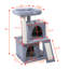 Arbre à chat double couche avec maison et arbre de flanelle en panneau de particules gris, dimensions de 19,7 x 17,7 x 34 po, structure de longue durée de 25,57 lb, abris de détente, accessoire, assemblage étape par étape