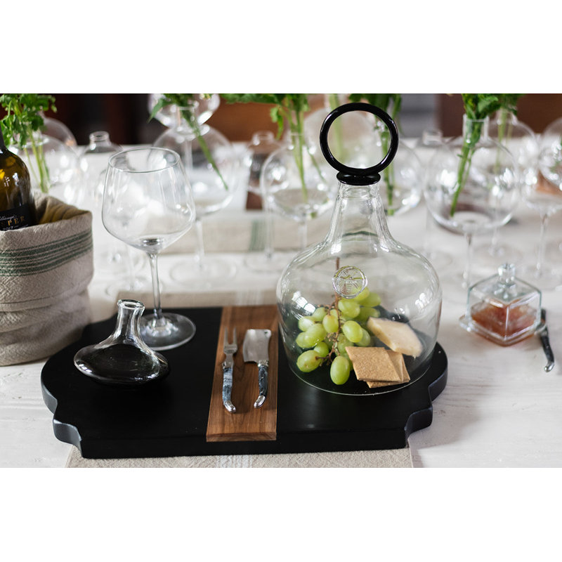 Glass Cloche Food Cover, Ring Handle, Small, Clear/Black
